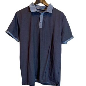 DENIM & FLOWER RICKY SINGH XL Navy Blue Denim collar‎ Short Sleeve Polo Shirt